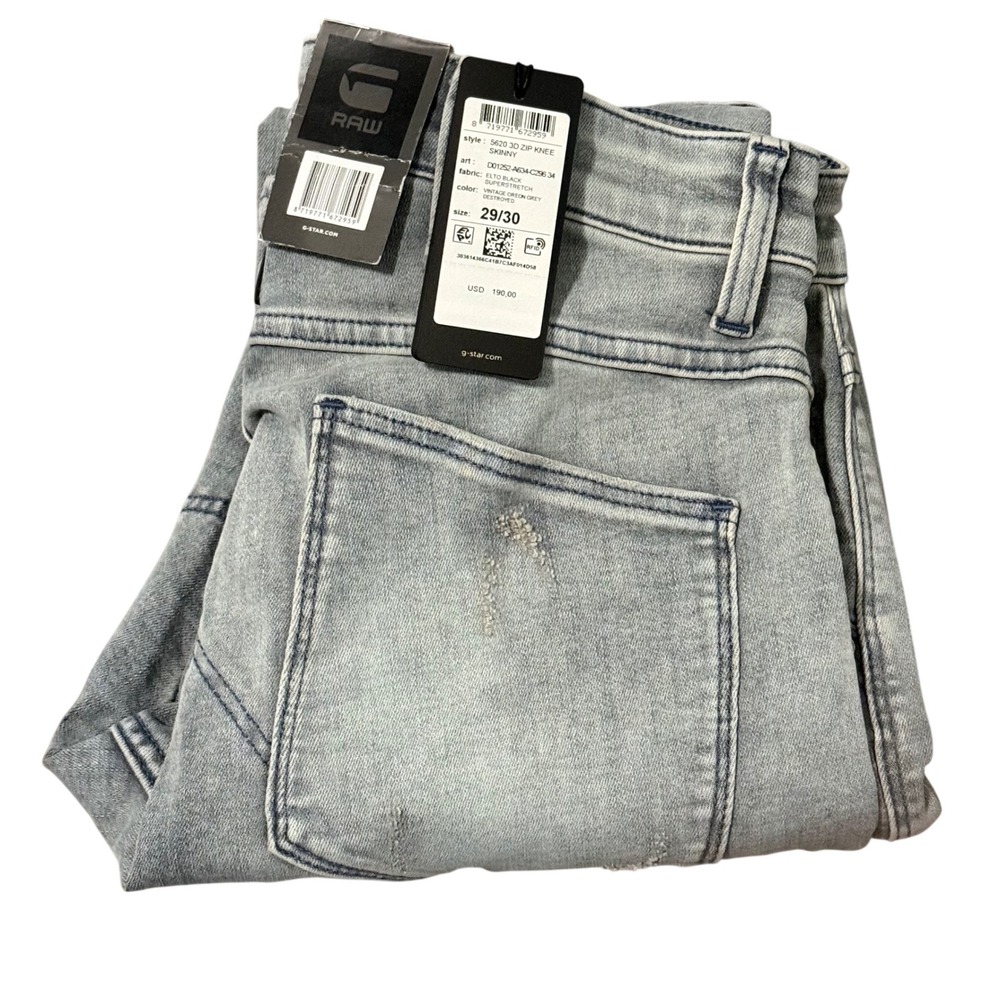 G-Star Raw 5620 3D Zip Knee Skinny Jeans Mens 29x30 Vintage Oreon Grey D01252